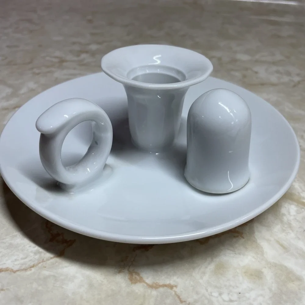 Vintage White Porcelain Candle &‎ Match Stick Holders, Snuffer Cottagecore